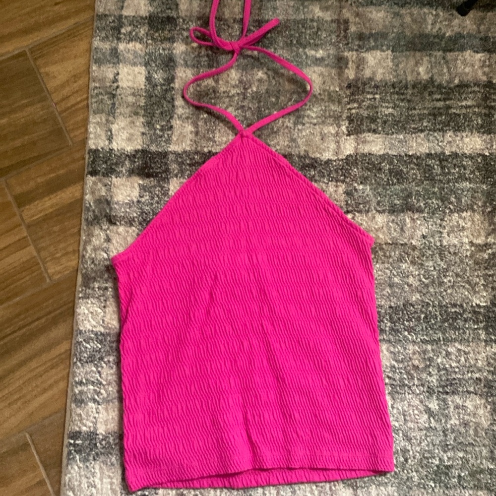 Loft, hot pink textured halter top small